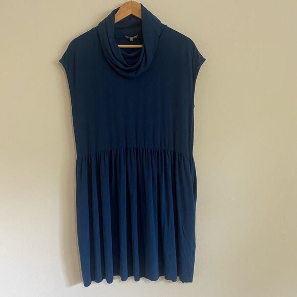 Lilla P Cowl Mini Dress Size S Blue Lagoon Viscose Stretch Shift Sustainable - Picture 7 of 11